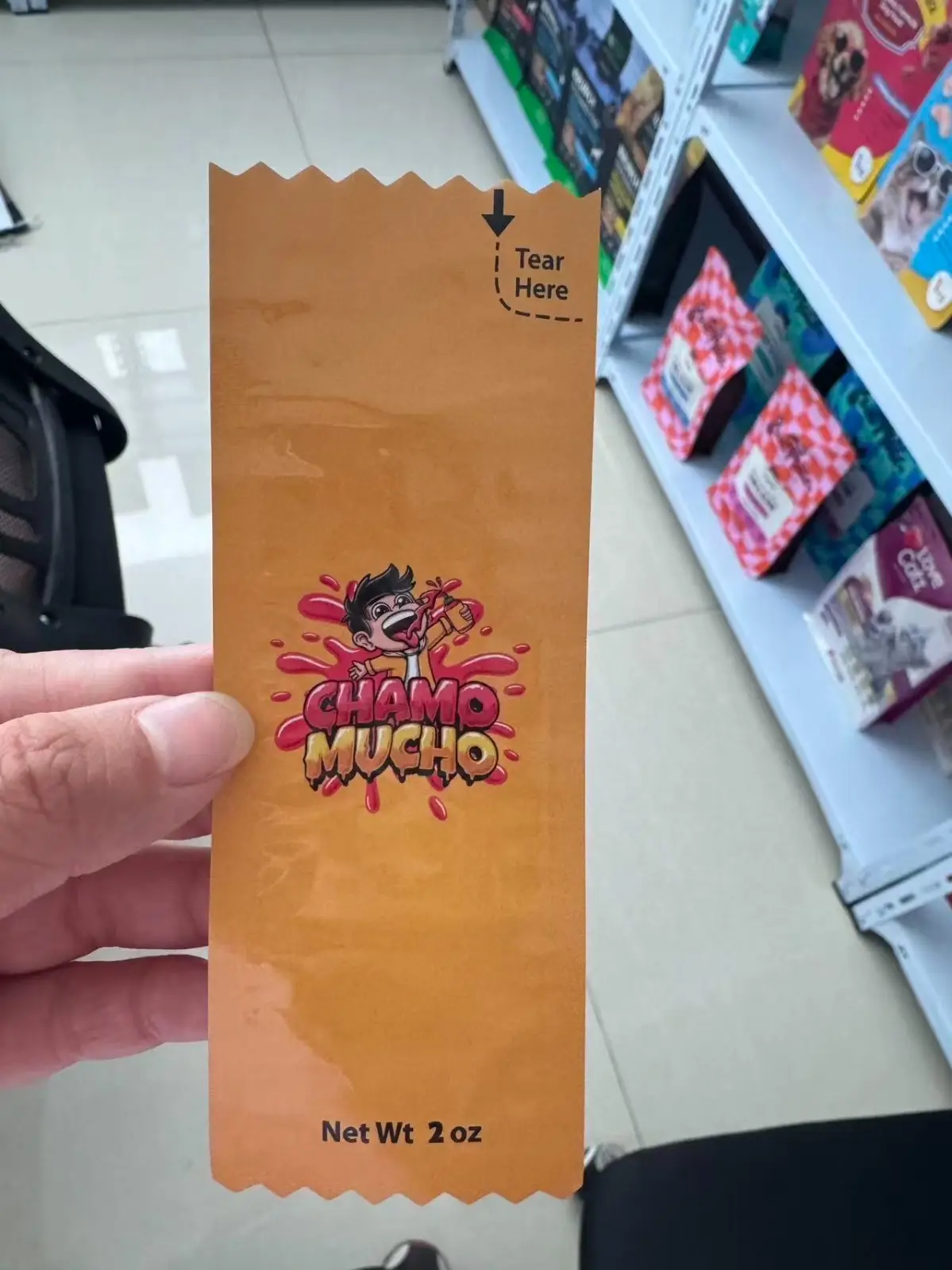 Custom printed sauce packet with serrated tear notch for easy opening