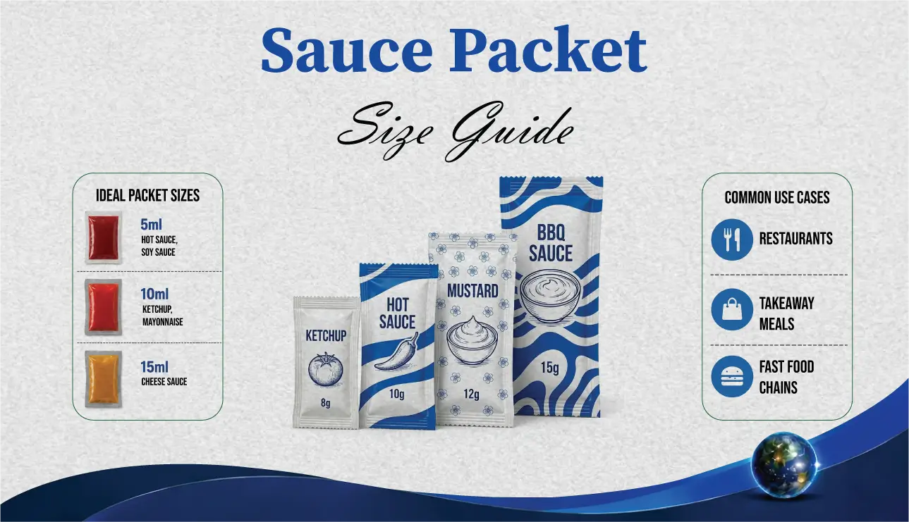 Sauce Packet Size Guide Showing Standard Portion Sizes for Different Food Service Needs.