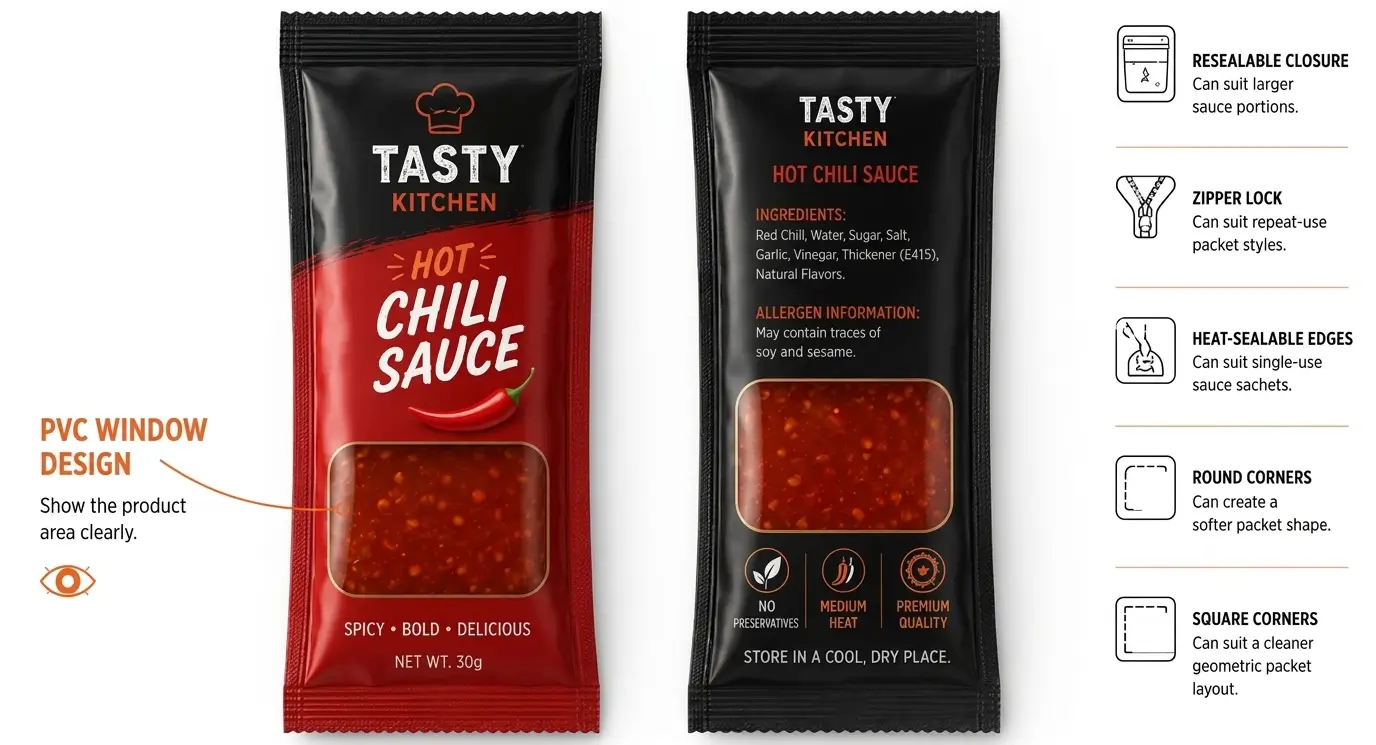 Premium Heat-Sealable Sauce Packet Designs With Featured Finishing Styles
