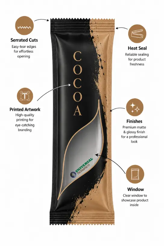 Custom Cocoa Packets Infographic With Premium Packaging Features