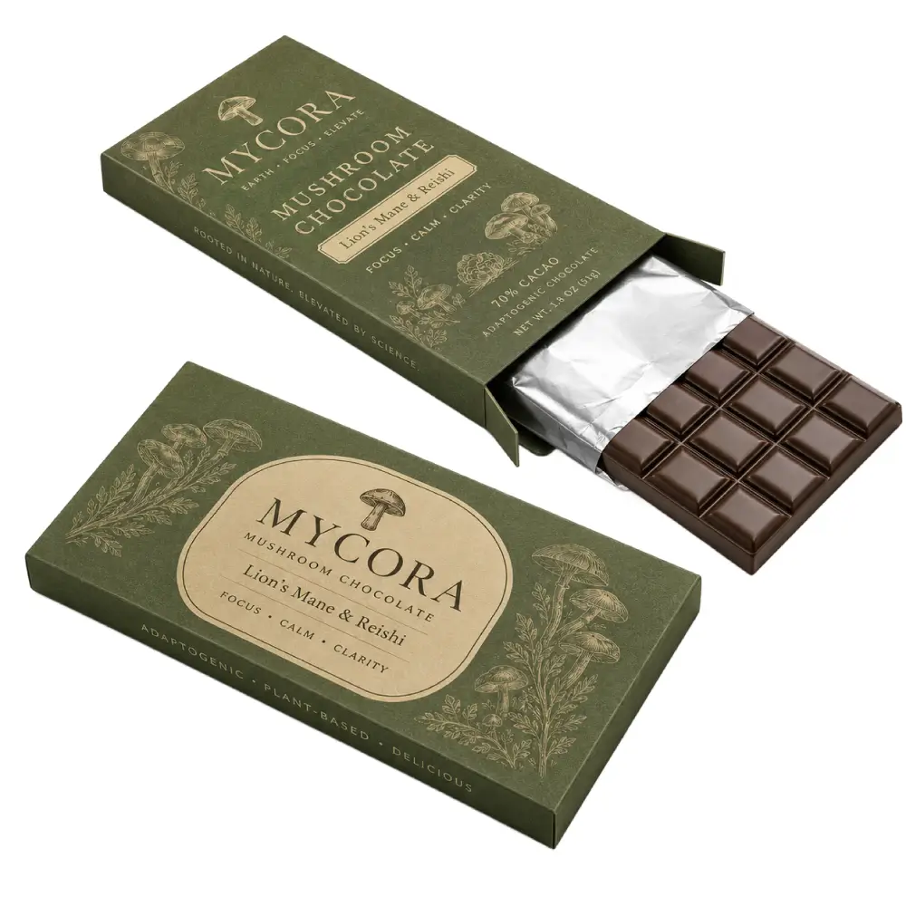 Tuck Top Mushroom Chocolate Bar Packaging With Secure Design