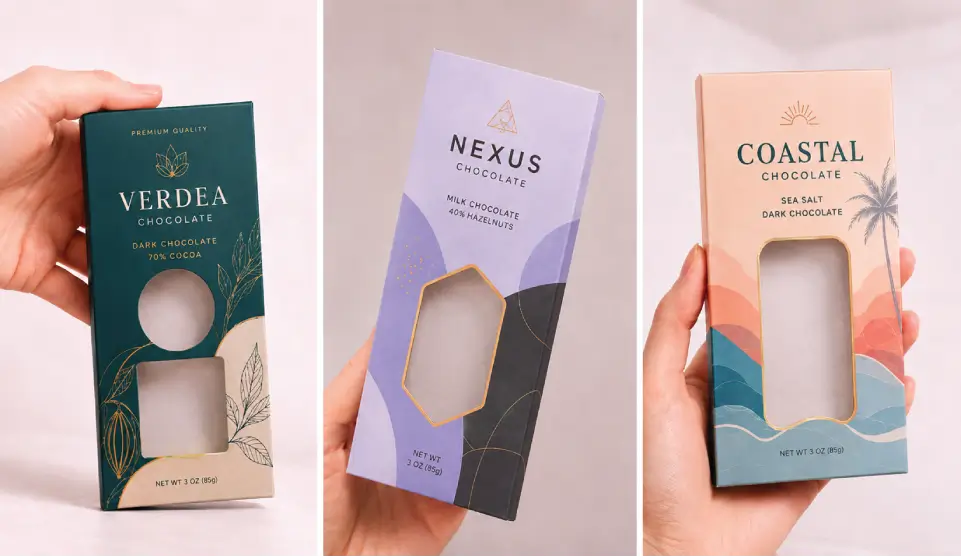Window Cut-Outs With Clear Chocolate Bar Boxes Display