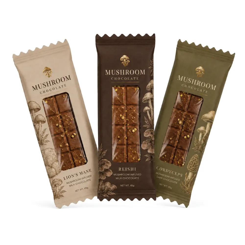 Window Mushroom Chocolate Bar Packaging With Clear Display Design