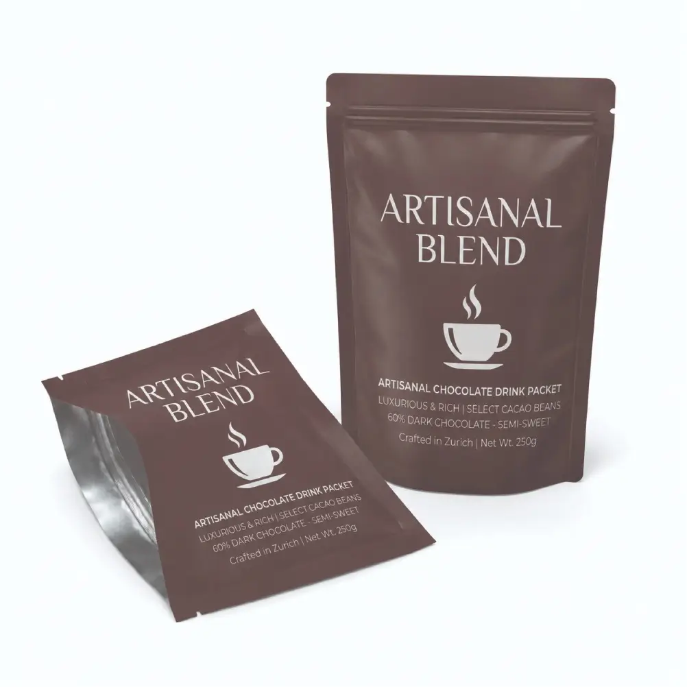 Convenient Zip-Lock Hot Cocoa Packets for Fresh Product Storage