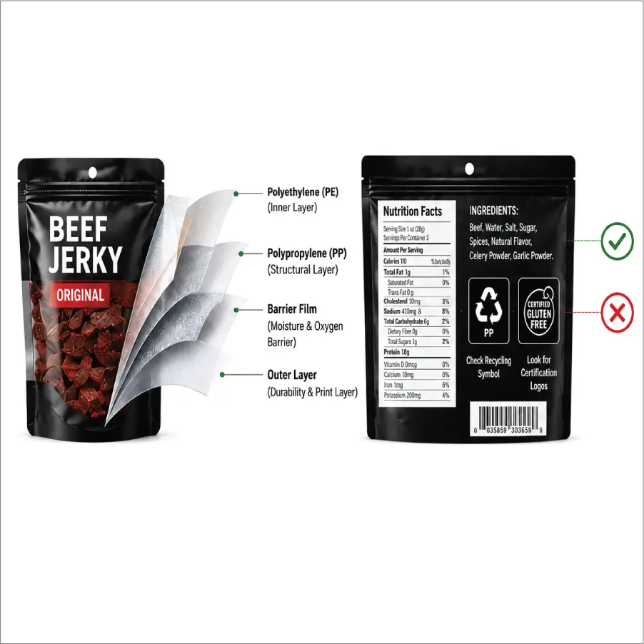Checking Beef Jerky Packaging for Recyclability