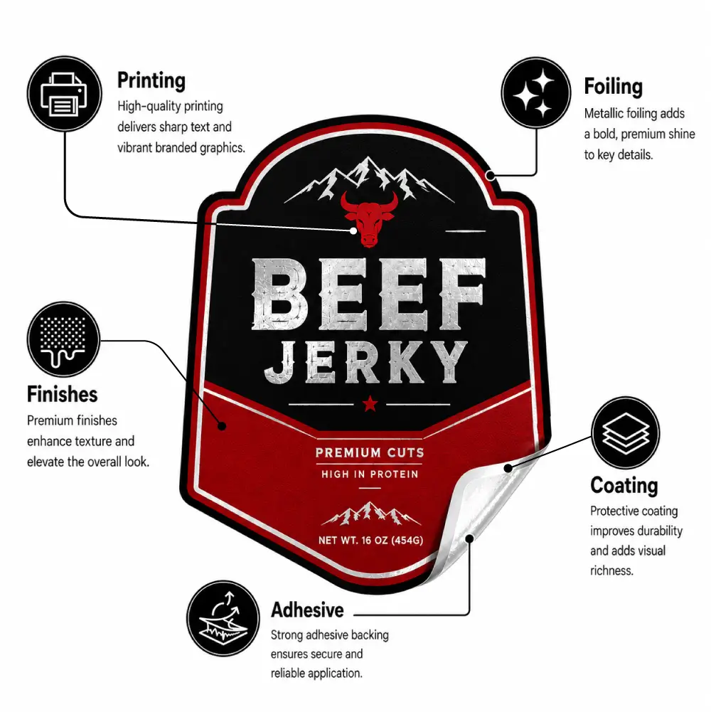 Custom Beef Jerky Bags Infographic Features With Packaging Details