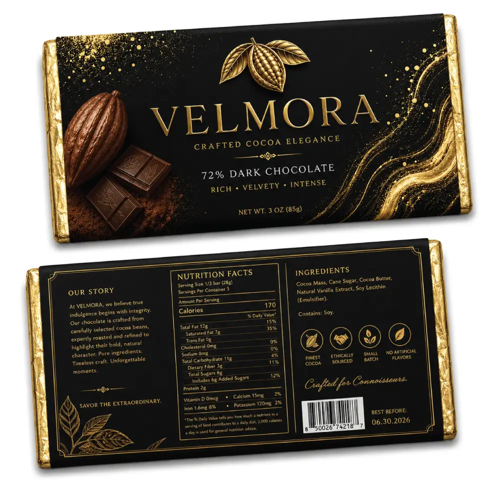 Custom Chocolate Bar Labels With Clear Branding Presentation Design