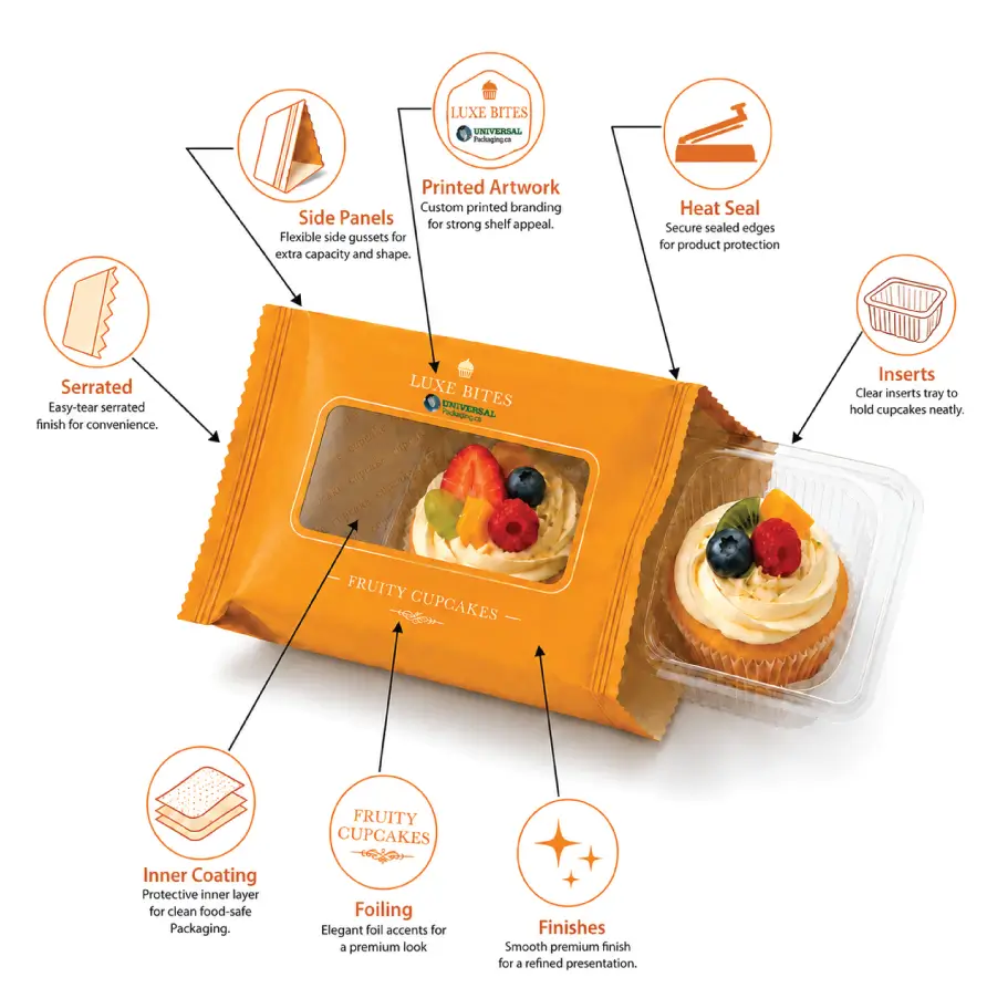 Custom Cupcake Wrappers Infographic Features With Packaging Details