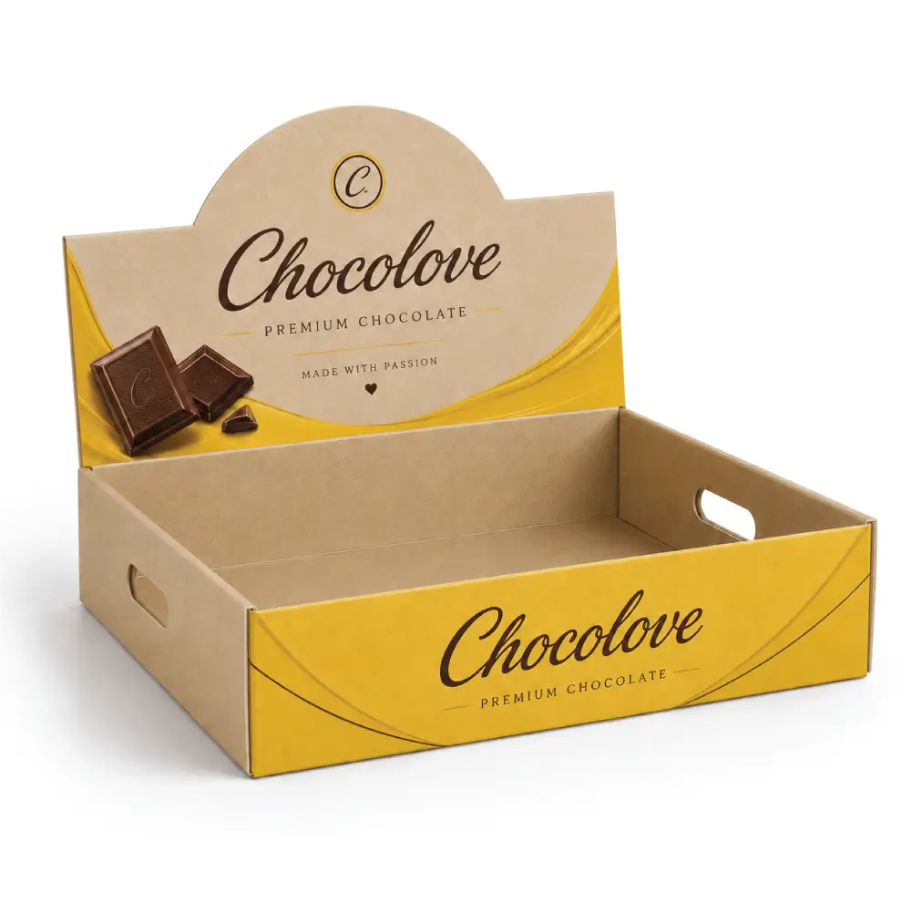 Flat Kraft Display Boxes With Natural Chocolate Merchandising Style