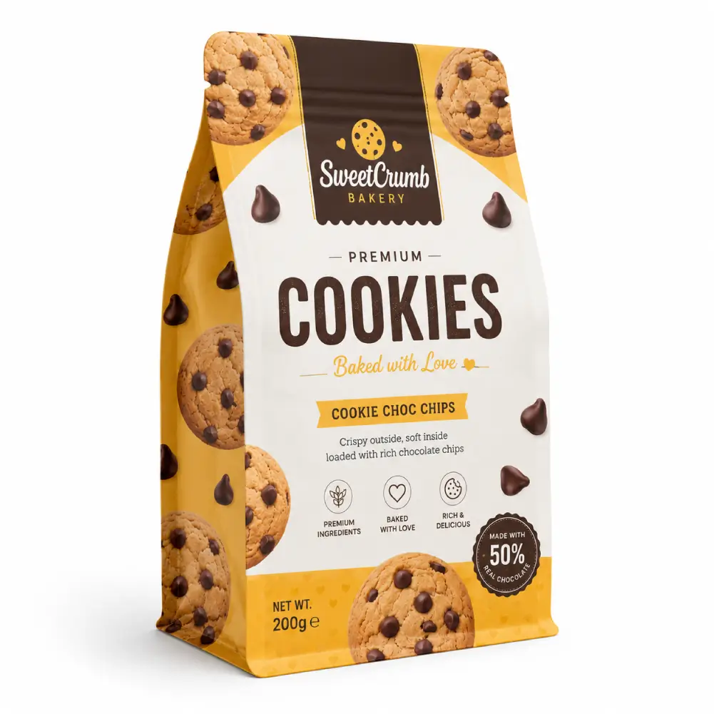 Gusset Cookie Wrappers with Premium Printing for Bakery Product Display