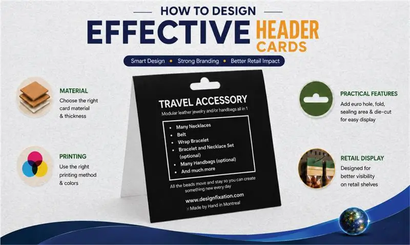 Custom header cards designed for retail packaging