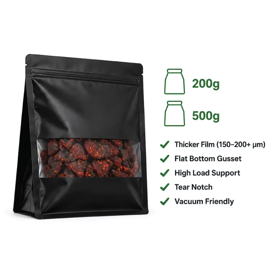 Large Pouch Thickness for 200g–500g Jerky Packaging