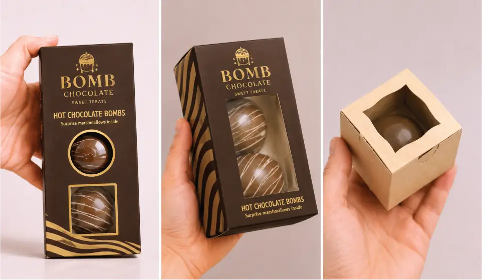 Window Cut-Outs for Chocolate Bomb Packaging With Visibility