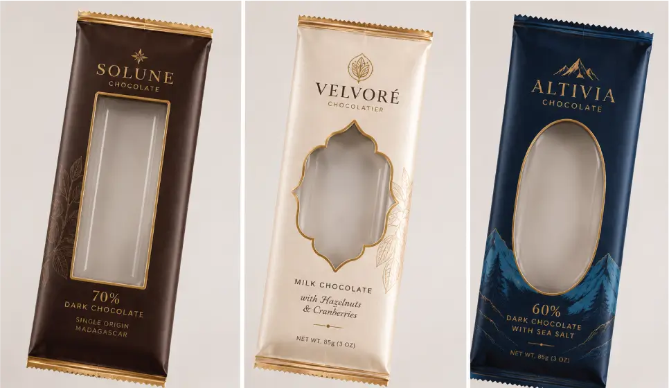 Window Cut-Outs for Chocolate Bar Wrappers With Clear Visibility Design