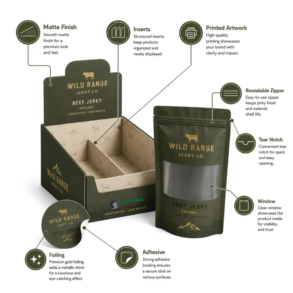 Beef Jerky Packaging Infographic Features With Packaging Details