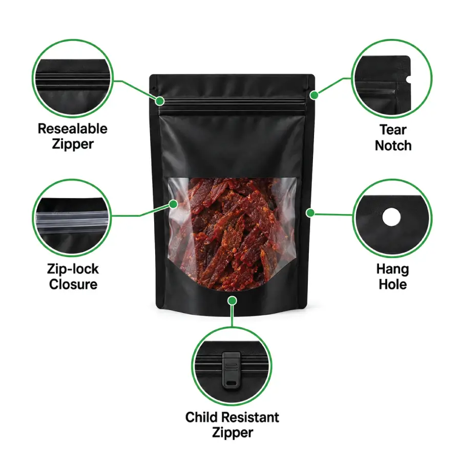 Closures and Practical Features for Jerky Pouches