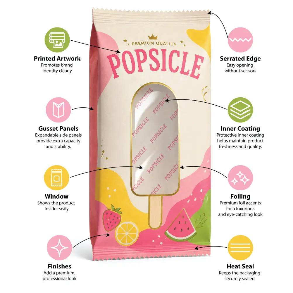 Popsicle Plastic Bags Infographic Features With Product Details