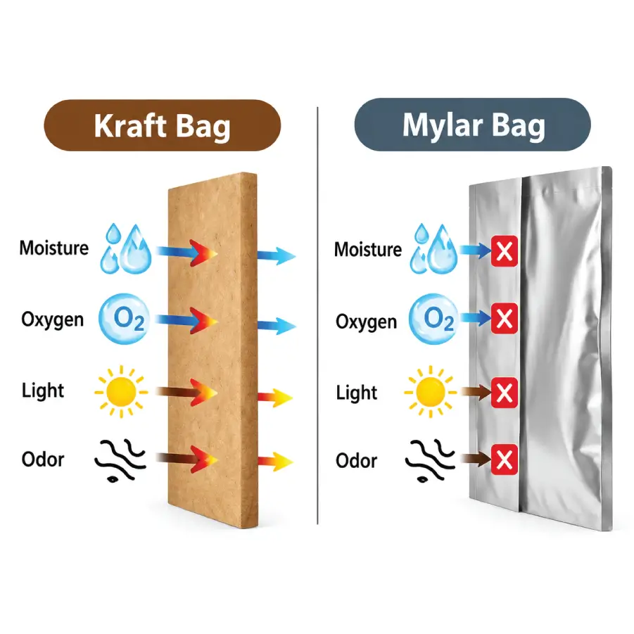 Barrier protection comparison Between Kraft Bags and Mylar Bags