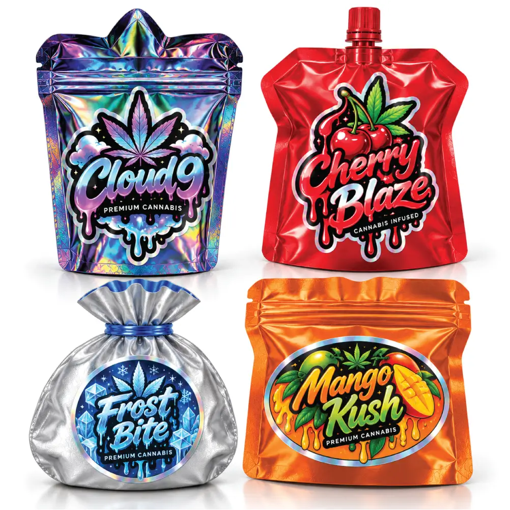 Die Cut Sticker Mylar Bags With Custom Product Presentation