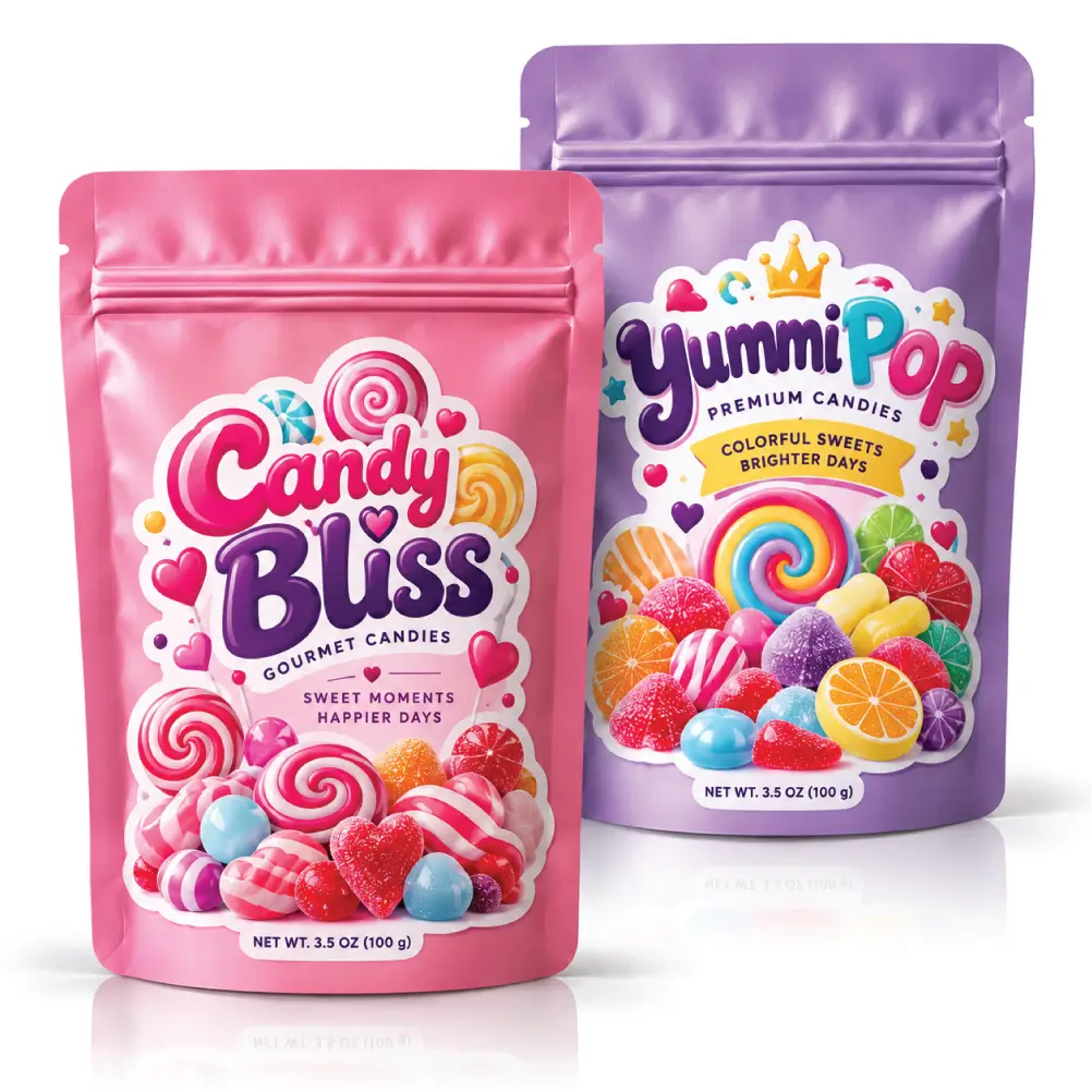 Stand Up Sticker Mylar Bags With Stable Product Presentation