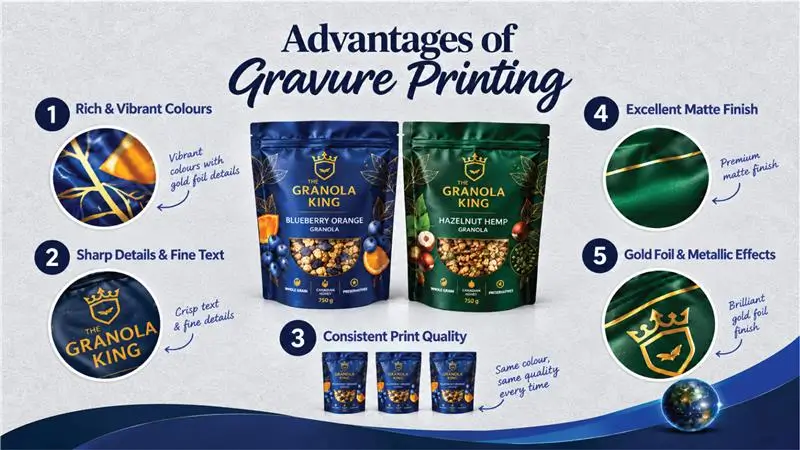 Advantages of gravure printing for high-quality packaging and consistent print results.
