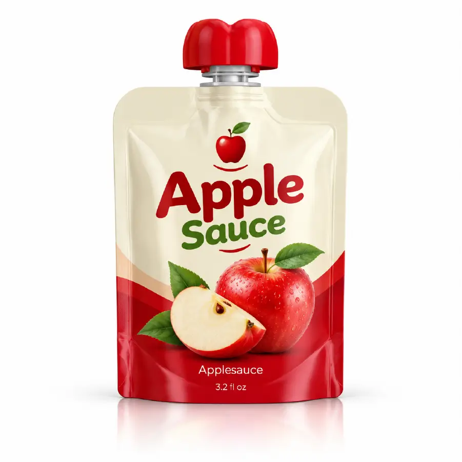 Apple Sauce Pouch With Convenient Fruit Product Dispensing