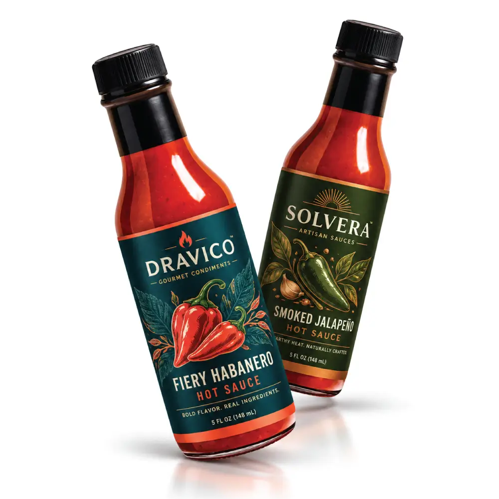 Condiment Labels With Clear Sauce Product Branding