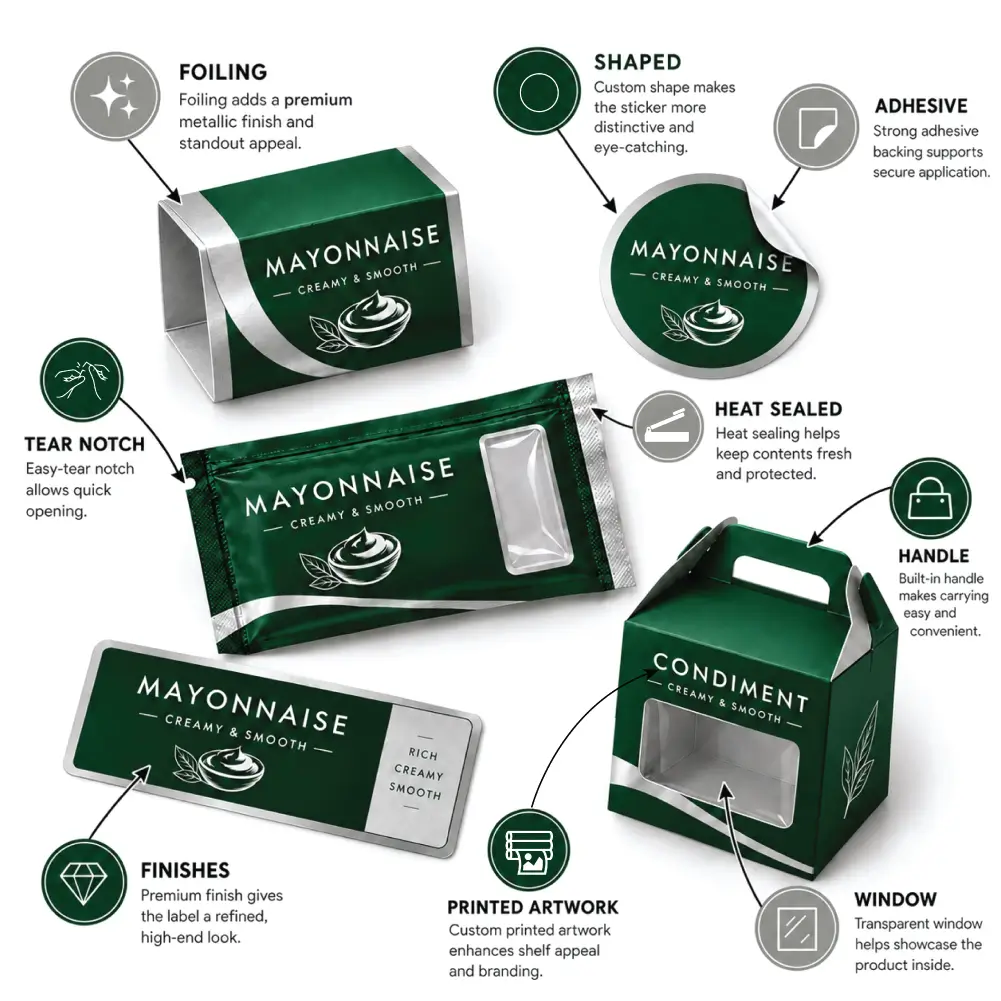 Condiment Packaging Infographic Features With Key Sauce Packaging Details