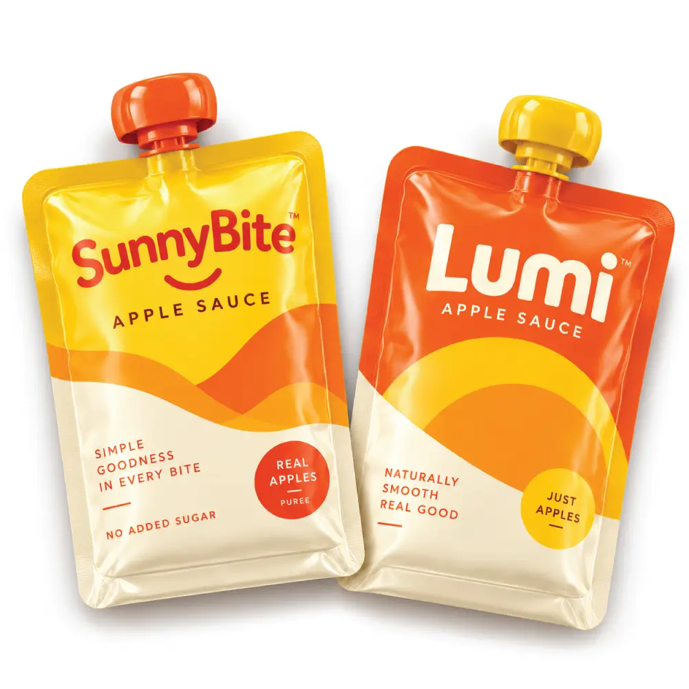 Flat Apple Sauce Pouches With Secure Seals And Custom Printed Branding