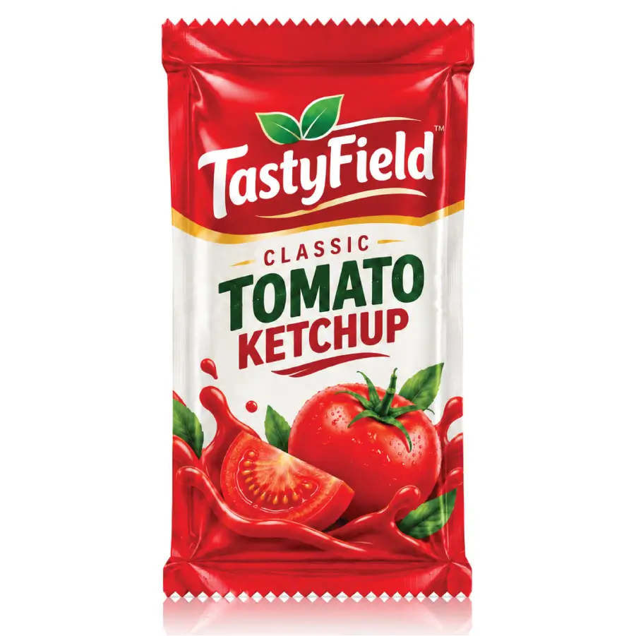 Printed Sauce Pouches With Custom Graphics And Product Information