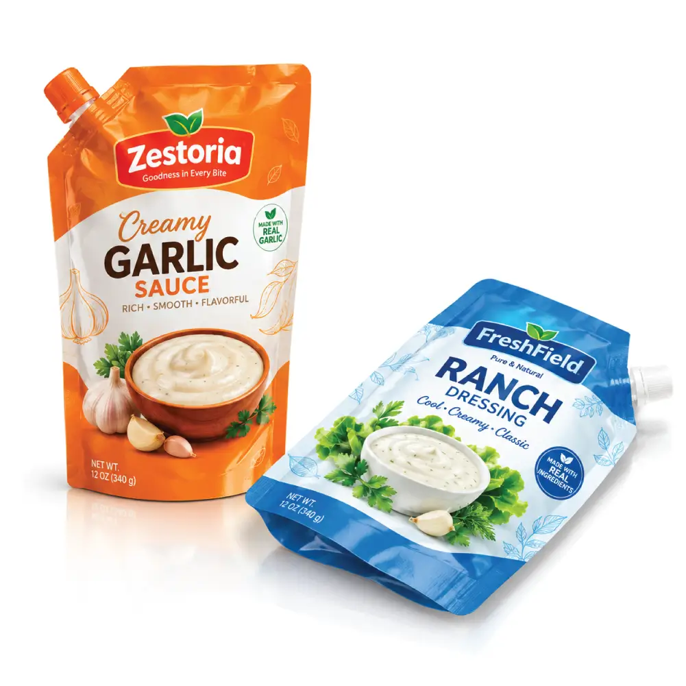 Spouted Condiment Packets With Convenient Sauce Dispensing
