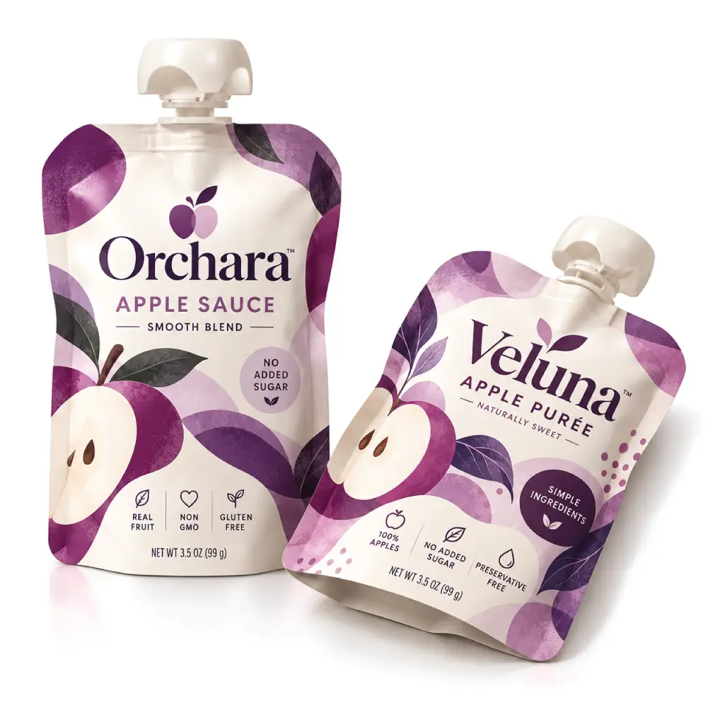 Stand Up Apple Sauce Pouches For Products With Printed Branding