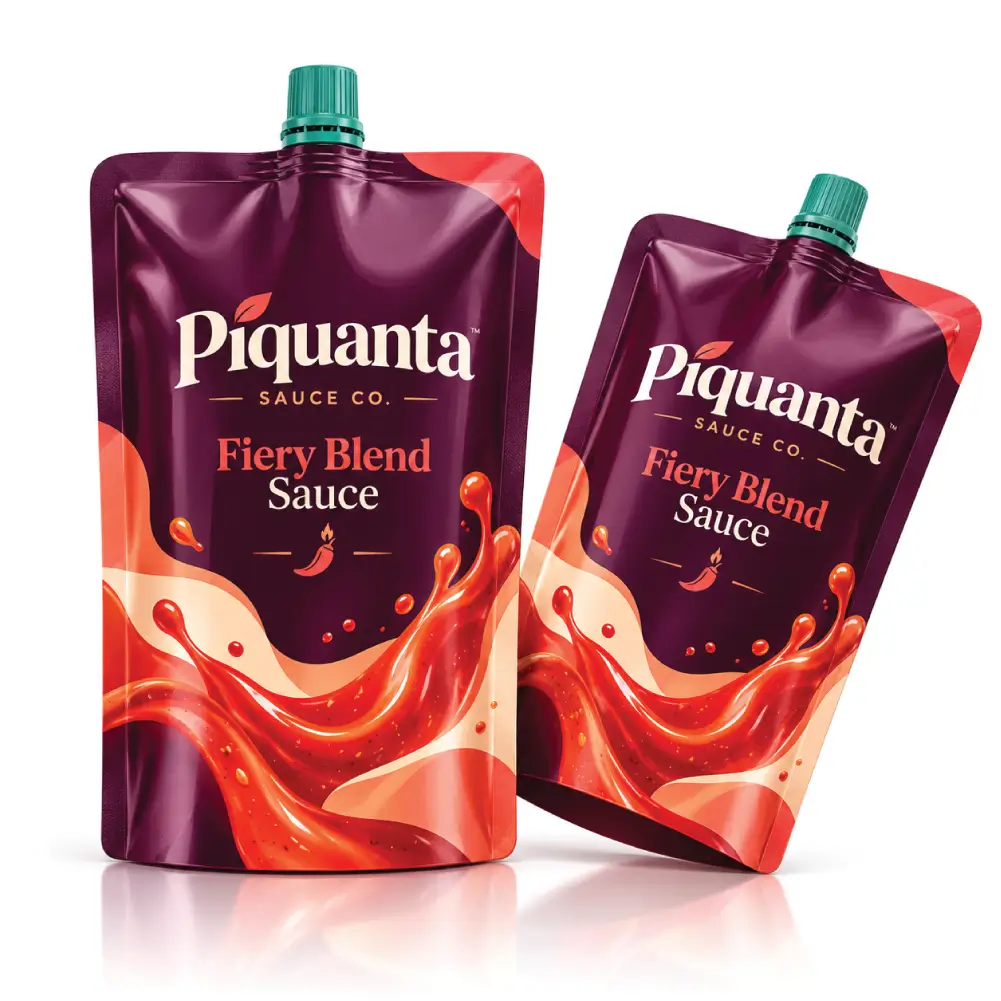 Stand Up Sauce Pouches With Custom Printed Branding Designs