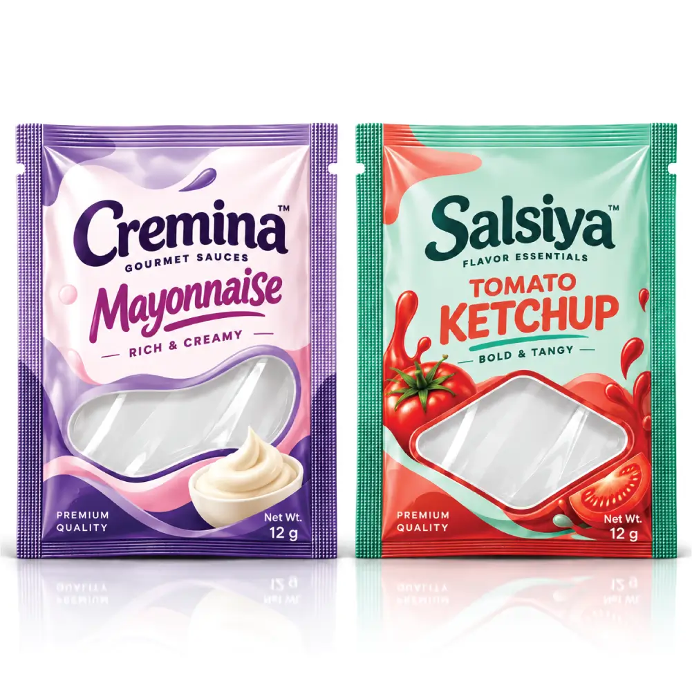 Window Condiment Sachets With Clear Sauce Product Visibility